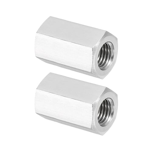 PATIKIL M10x1.25 Pitch 304 Stainless Steel Hex Coupling Nuts, 2 Pcs 25mm / 0.98" Length Fully Threaded Rod Coupling Nut Studding Connector Fasteners, Silver Tone - size: M10-1.25 x 25mm