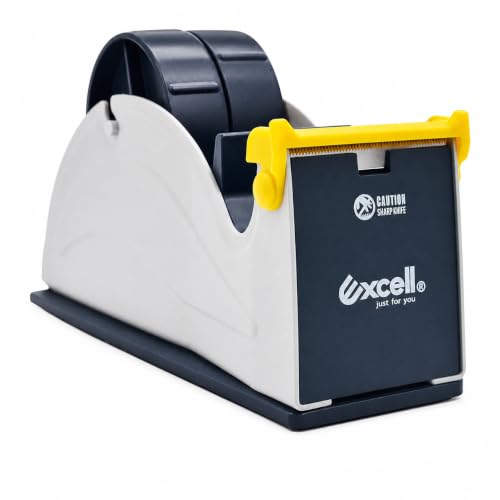 Excell ET-227 Blue/Grey Premium Twin-Roll Steel Desk Top Dispenser: 2 in. Wide (3 in. core) + LuxProdX Sticker