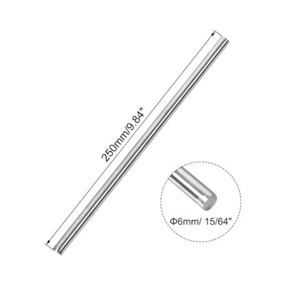 uxcell 6mm x 250mm 304 Stainless Steel Solid Round Rod for DIY Craft - 2pcs - size: 6 mm x 250 mm