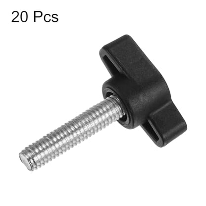 HARFINGTON 20pcs Tee Wing Thumb Screws M6 x 25mm Standard Male Thread Plastic T Knobs Handles Hand Clamping Knobs Grip Thumbscrew, Black - color: Black, size: M6 x 25mm