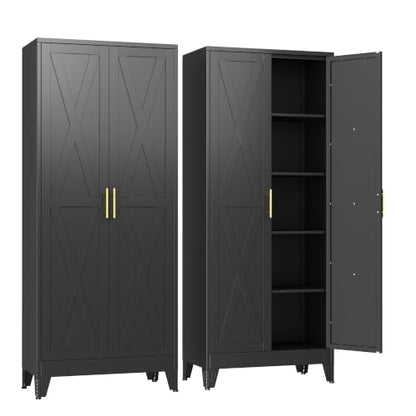 GAIOUS 71" Tall Kitchen Pantry Cabinet,Metal Storage Cabinet Black Cupboard - color: Black, size: 14.3"D x 28.7"W x 71"H