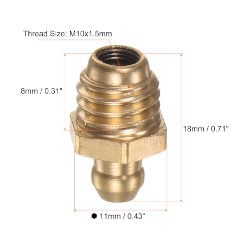 HARFINGTON 15pcs Brass Straight Grease Fitting M10x1.5mm Metric Thread Hydraulic Grease Nipple Accessories for Car - size: M10x1.5