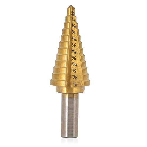 Saiper Titanium Step Drill Bit 3/16" to 7/8" (12 Step Sizes) HSS 4241 - size: 3/16" to 7/8" (12 Step Sizes)