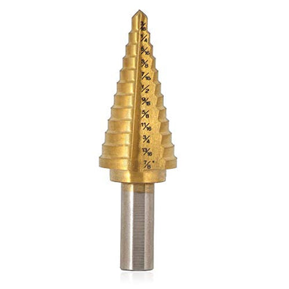 Saiper Titanium Step Drill Bit 3/16" to 7/8" (12 Step Sizes) HSS 4241 - size: 3/16" to 7/8" (12 Step Sizes)