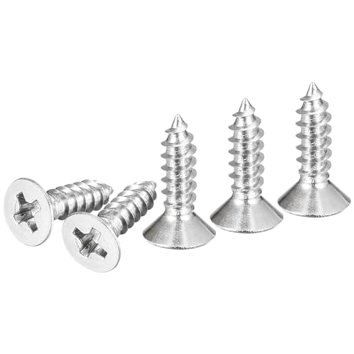 DTGN 100Pcs #6x1/2 Flat Head Wood Screws, 304 Stainless Steel Phillips Self Tapping Screws - Good for Woodworking, Furniture - Silver - color: Silver, size: #6x1/2"