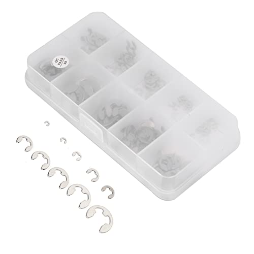Metric E Clip Assortment, Burr Free External Retaining Rings Fastener Kit for Shaft Repair 304 Stainless Steel Silver 1.5mm to 10mm 120 Pieces
