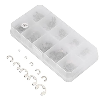 Metric E Clip Assortment, Burr Free External Retaining Rings Fastener Kit for Shaft Repair 304 Stainless Steel Silver 1.5mm to 10mm 120 Pieces