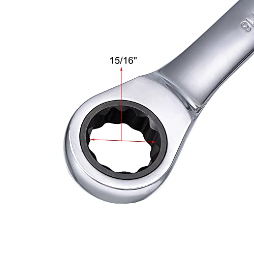 uxcell 15/16 Inch Ratcheting Combination Wrench SAE 72 Teeth 12 Point - size: 15/16"