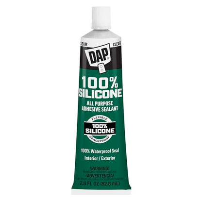 DAP All Purpose 100% Silicone Adhesive Sealant, Clear, 2.8 oz (7079800755) - size: 2.8 oz