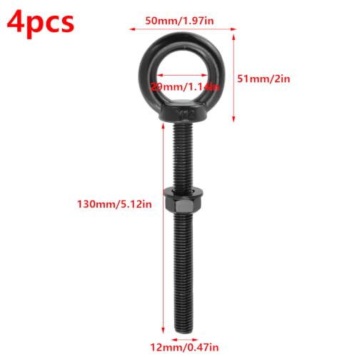 Antrader Stainless Steel Eye Bolts,M12 x 130mm(1/2" x 5-1/8"),Black - size: M12 x 130mm(1/2" x 5-1/8")
