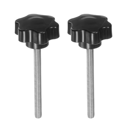 HARFINGTON 2pcs Star Knobs M8 x 90mm 304 Stainless Steel Threaded Stud 46mm Plastic 6-Star Head Hand Tightening Thumb Screw Clamping Jig Knob Handle, Black - size: M8 x 90mm x 46mm