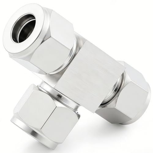 304 Stainless Steel Compression Tee Tube Fitting 1/4" OD x 1/4" OD x 1/4" OD, 3 Ways Adapter, 2pcs - size: 1/4" OD