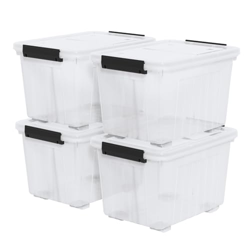 Zopnny 30 Qt Stackable Storage Bins with Lids, Clear Box and Wheels, 4-Pack - size: 30 Quart