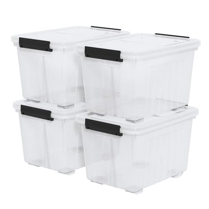 Zopnny 30 Qt Stackable Storage Bins with Lids, Clear Box and Wheels, 4-Pack - size: 30 Quart