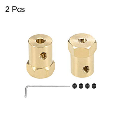 uxcell Hex Coupler 4mm Bore Motor Hex Brass Shaft Coupling Flexible Connector for Car Wheels Tires Shaft Motor 2pcs - size: 4mm