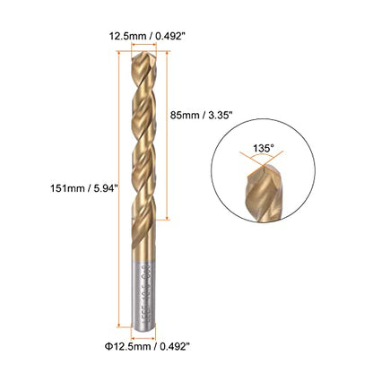 HARFINGTON Twist Drill Bit 12.5mm Titanium Coated (HSS-E) M42 High Speed Steel 8% Cobalt Straight Shank for Stainless Steel Aluminum Alloy Metal - size: 12.5mm