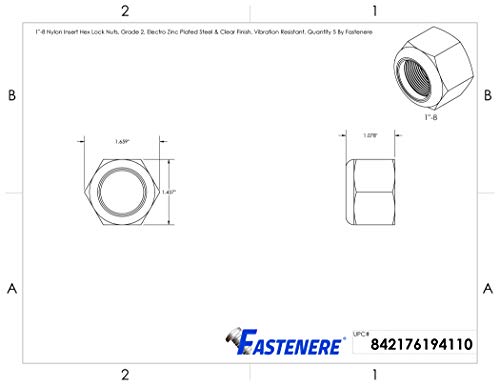 Fastenere Nylon Insert Hex Lock Nuts 1"-8 Grade 2 Zinc, Clear Finish, Vibration-Resistant, Durable Hardware Nuts for Secure Fastening, Locking Nut, (5-Pack) - size: 1"-8 (5 Pack)