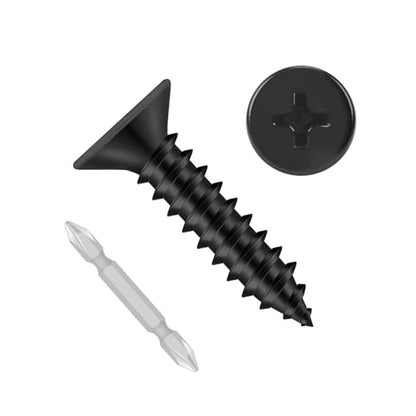 #4 x 1 Flat Head Self Tapping Screws, 304 Stainless Steel 18-8 Wood Screw, Black Finish, Screwdriver Bit Included, 200 PCS - color: Black, size: #4 x 1"