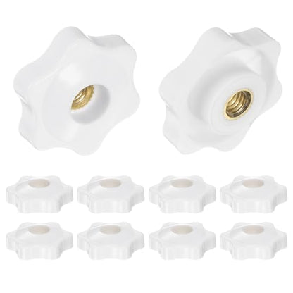 HARFINGTON 10pcs Star Knobs M6 Female Thread 32mm Head Plastic Through Hole Brass Screw-in Clamping Handles Threaded Hand Knobs, White - color: White, size: M6 x 32mm