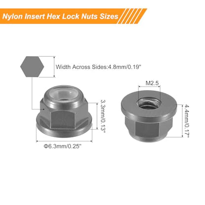 uxcell Nylon Insert Hex Lock Nuts, 10pcs - M2.5 x 0.45mm Aluminum Alloy Self-Locking Nut, Anodizing Flange Lock Nut for Fasteners(Titanium Gray) - size: M2.5 x 0.45mm