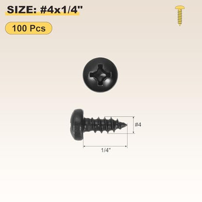 METALLIXITY Phillips Pan Head Self Tapping Screw #4x1/4 100Pcs - color: Black, size: #4x1/4"