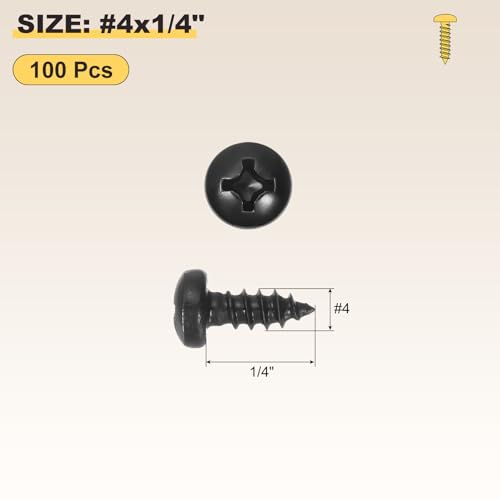 METALLIXITY Phillips Pan Head Self Tapping Screw #4x1/4 100Pcs - color: Black, size: #4x1/4"