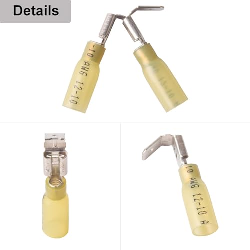 50 PCS Heat Shrink Piggyback Spade Connectors, Insulated Quick Disconnect Crimp Terminal, Electrical Butt Terminals for Marine, Electronics, Automotive AWG 12-10-Yellow - style: AWG 12-10/Yellow