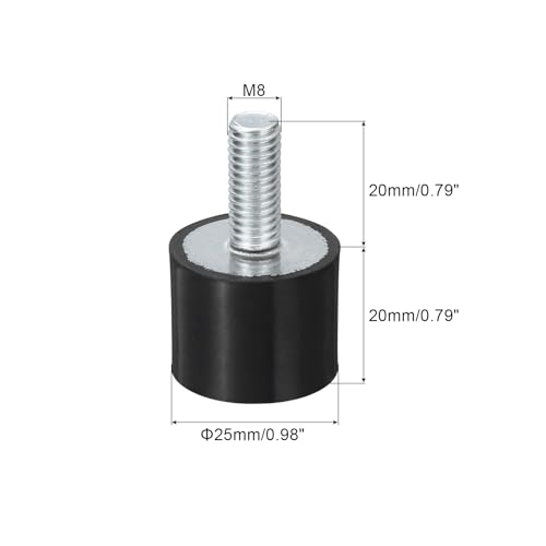 uxcell M8 Thread Rubber Mounts, Vibration Isolators, Cylindrical Shock Absorber with Studs 25 x 20mm 8pcs - size: M8x25x20mm