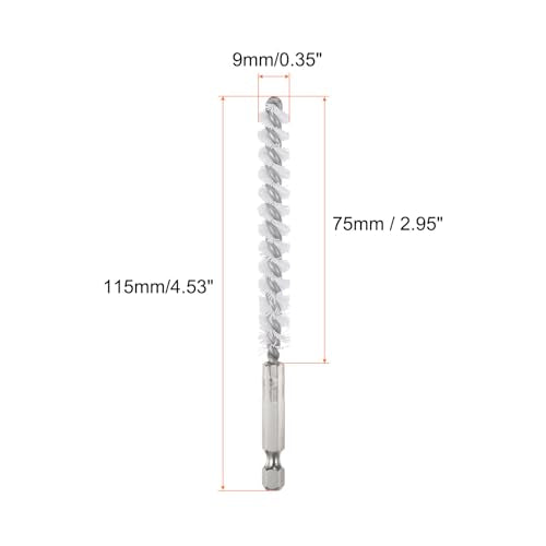 HARFINGTON 5Pcs Nylon Bore Brush 9mm Dia Cleaning Twisted Wire Brush Tube Pipe Cleaner with Handle 1/4 Inch Hex Shank for Tubes, Ports, Bearings - size: 9mm