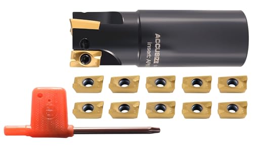 Accusize Industrial Tools 1-1/4" 90° Square Shoulder Indexable End Mill w/ 10 add'l APKT1604 Inserts, 1-1/4" Shank, 3-3/4" OAL, 0.551" ap, 3 Flutes, APKT1604, Carbide Inserts, 0056-0922+0056-1604 - size: 1-1/4" Cut, 1-1/4" Shk, 3 Fl, w/ 10 add'l inserts