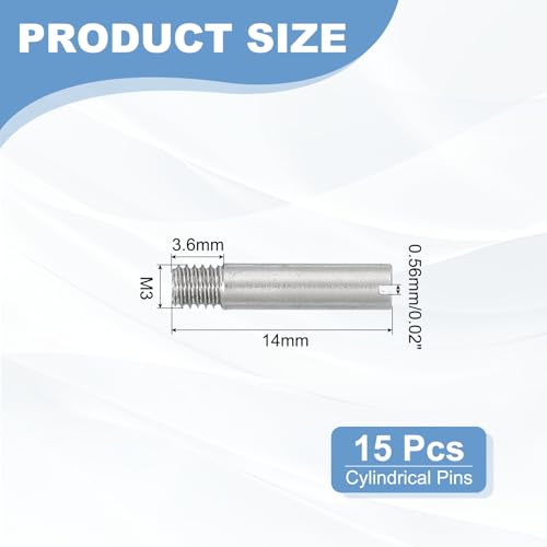 PATIKIL M3 x 14mm Slotted Cylindrical Pin, 15 Pcs 304 Stainless Steel Dowel External Thread Slotted Pin Screw for Home Furniture Cabinet Improvement, Silver Tone - size: M3 x 14mm