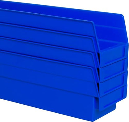 Akro-Mils 30128 Heavy Duty Plastic Shelf Bins, 18"x 4"x 4", Blue, 12-Pack - color: Blue