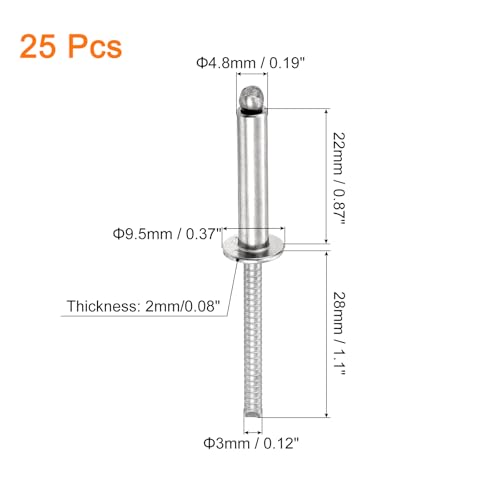 uxcell 25Pcs 3/16"x7/8" 304 Stainless Steel Dome-Head Blind Rivets, Open-End Type Blind Rivets for DIY, Sheet Metal, Automotive Repairs, Furniture, Boat, and Duct Work (Silver) - color: Silver, size: 3/16"x7/8"