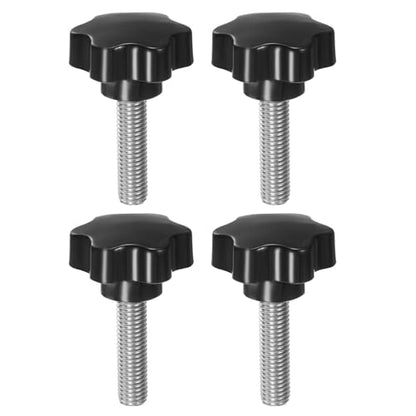 HARFINGTON 4pcs Star Knobs M12 x 45mm 304 Stainless Steel Threaded Stud 46mm Plastic 6-Star Head Hand Tightening Thumb Screw Clamping Jig Knob Handle, Black - size: M12 x 45mm x 46mm