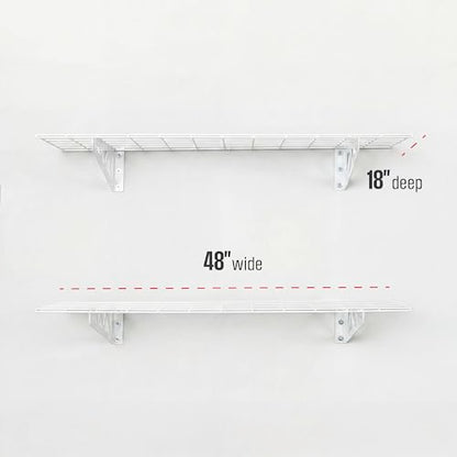 SafeRacks Steel Garage Wall Shelves 2-Pk w/Hooks, 500lb, White (18x48) - color: White, size: 18"x48" (2-Pack)