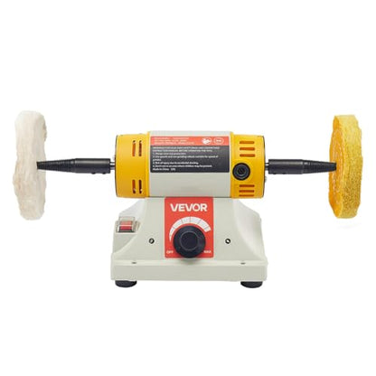VEVOR Bench Buffer Polisher, 1/2HP Polishing and Buffing Machine, 0 to 8000RPM Benchtop Polisher with 2PCS 4" Cotton Wheel, 3PCS 3" Abrasive Fiber Wheels & Polishing Compound for Metal Jewelry Wood - style: 1/2HP-4inch