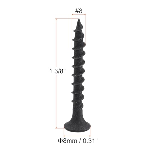 uxcell #8 x 1 3/8-Inch Wood Screws Phillips Flat Head Carbon Steel Self Tapping Screws Black 50pcs - size: #8 x 1 3/8-Inch