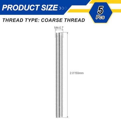 M4-0.7 Fully Threaded Rod 50mm Length Coarse Thread 5Pcs - size: M4‑0.7 50mm