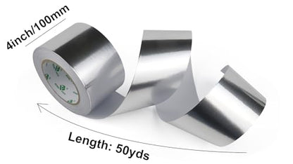 BOMEI PACK Aluminum Foil Tape - 4 Inch x 50 Yards - 3.2mil Heavy Duty Metal Duct Tape, Aluminum HVAC Tape for Sealing & Patching, Air Ducts, Insulation Metal Repair, Professional Grade - size: 100mm