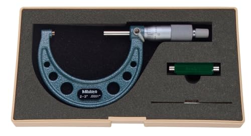 Mitutoyo 103-217 Outside Micrometer, Baked-enamel Finish, Ratchet Stop, 2-3" Range, 0.0001" Graduation, +/-0.0001" Accuracy