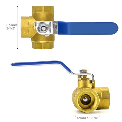 QWORK 3-Way T-Port Forged Brass Ball Valve, NPT Female Full Port, 400WOG, 3/4 Inch Shut Off Diverter Valve for Plumbing, Air, Oil Lines - size: DN20