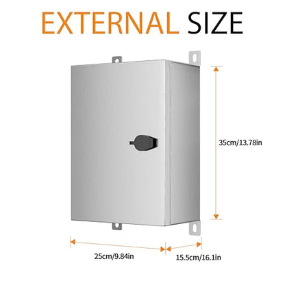 Stainless Steel Enclosure, IP65 Waterproof Electrical Box for Indoor and Outdoor Projects, Includes Mounting Plate and Wall Bracket 350×250×150mm (14"×10"×6") - size: 14"×10"×6"