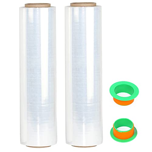 2-Pack Clear Stretch Wrap 18" x 1000 Feet 80 Gauge Industrial Strength with Plastic Handle, Plastic Pallet Supplies Durable Self-Adhering for Packing, Moving, Heavy Duty Shrink Film Rolls - size: Clear-2-Pack