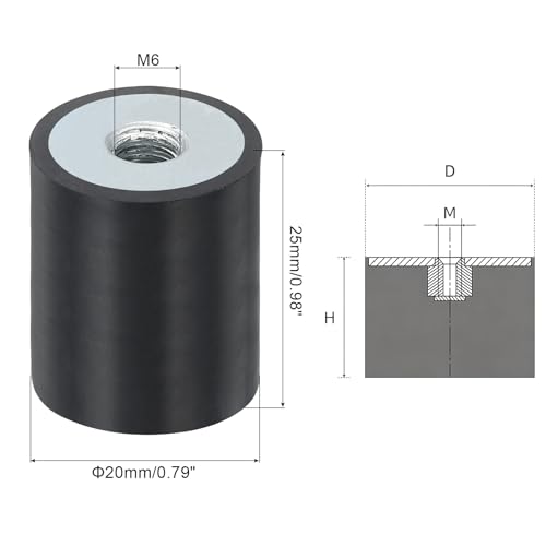 uxcell 4Pcs 20 x 25mm M6 Female Thread Rubber Mounts, Vibration Isolator, Replaces Anti Vibration Pads Flat Silent Block Base Block - size: M6x20x25mm