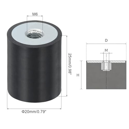 uxcell 4Pcs 20 x 25mm M6 Female Thread Rubber Mounts, Vibration Isolator, Replaces Anti Vibration Pads Flat Silent Block Base Block - size: M6x20x25mm