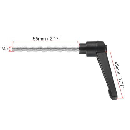 uxcell 2pcs Adjustable Clamping Lever Handle M5 x 55mm Metric 304 Stainless Steel Male Threaded Stud Hand Knobs Push Button Ratchet Rotating Screw Handles Bolts with Locking Lever Black - size: M5 x 55mm