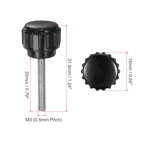 uxcell 8pcs Knurled Clamping Knobs M3 x 20mm Metric Male Thread 14mm Head - size: M3 x 20mm x 14mm