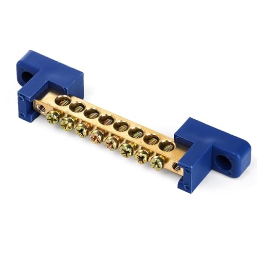TOPZEA 10 Pack Terminal Bus Bar, 8 Positions Screw Brass Terminal Grounding Strip Bus Bar for Car Boat Marine Ground Electrical Power Distribution, Blue
