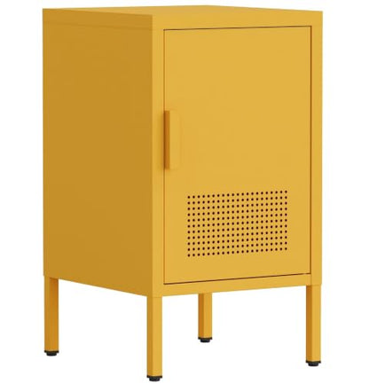 Single Door Metal Coffee Table Adjustable Easy to Assemble Living Room 2-Tier Side Table for Storing Mobile Phones and Books Children's Bedside Table Yellow 24" H X 13.8" W X 15" D - color: Mustard, style: End Table-24"H-BG