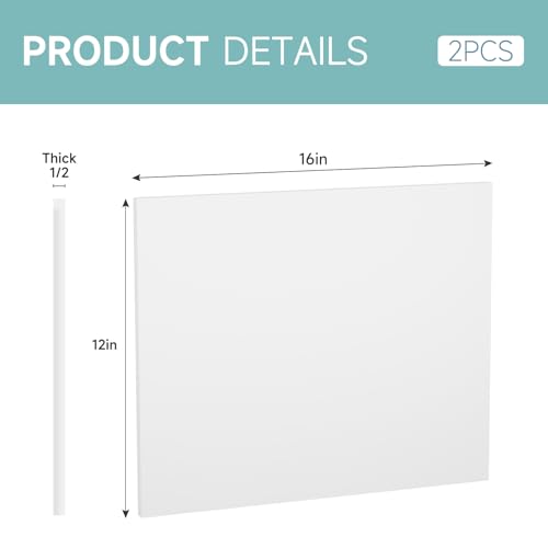 2Pcs White HDPE Sheet 1/2" Thick 12" x 16" - color: White, size: 12'' X 16''
